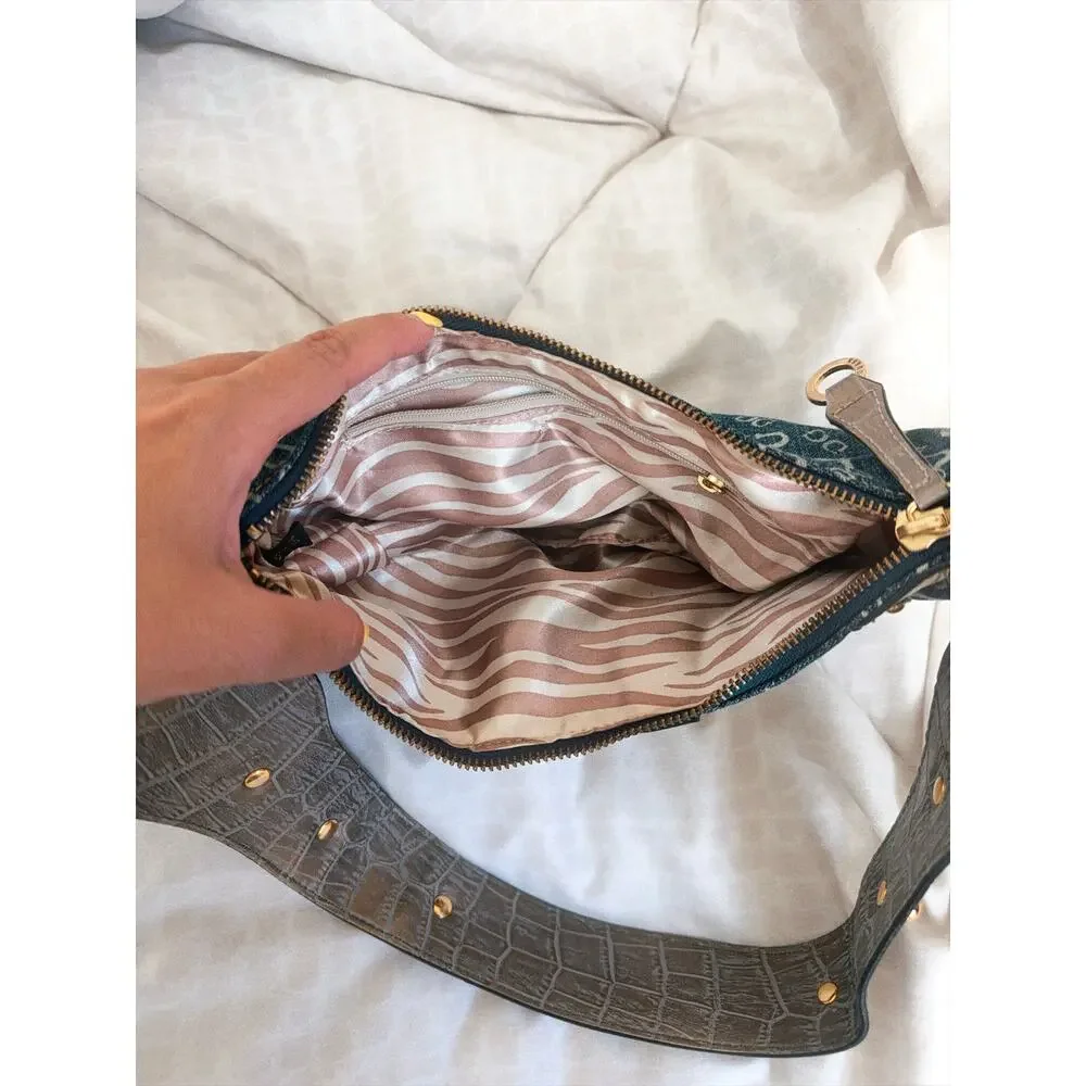 Guess RARE Y2K Vintage Shoulder Bag Monogram Denim Hardware Embellished Archive